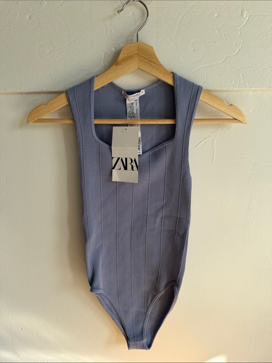 Zara Tops - ZARA Lavender Ribbed Square-Neck Bodysuit